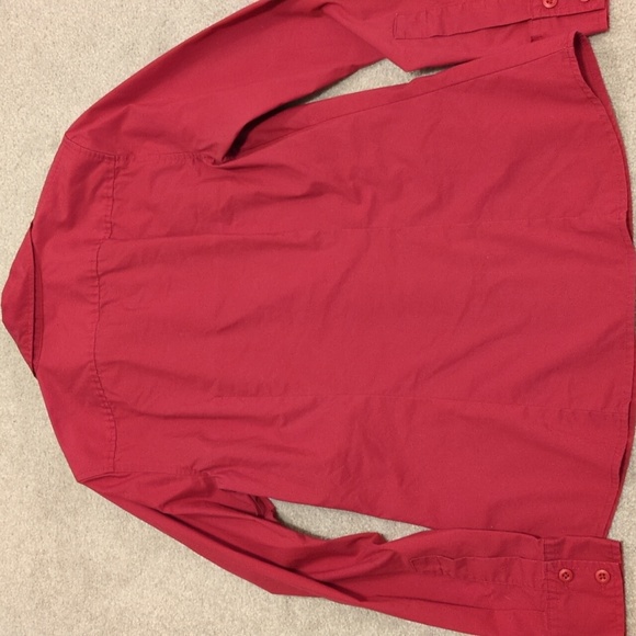 Red long-sleeved button down shirt, size women's small - Picture 6 of 6